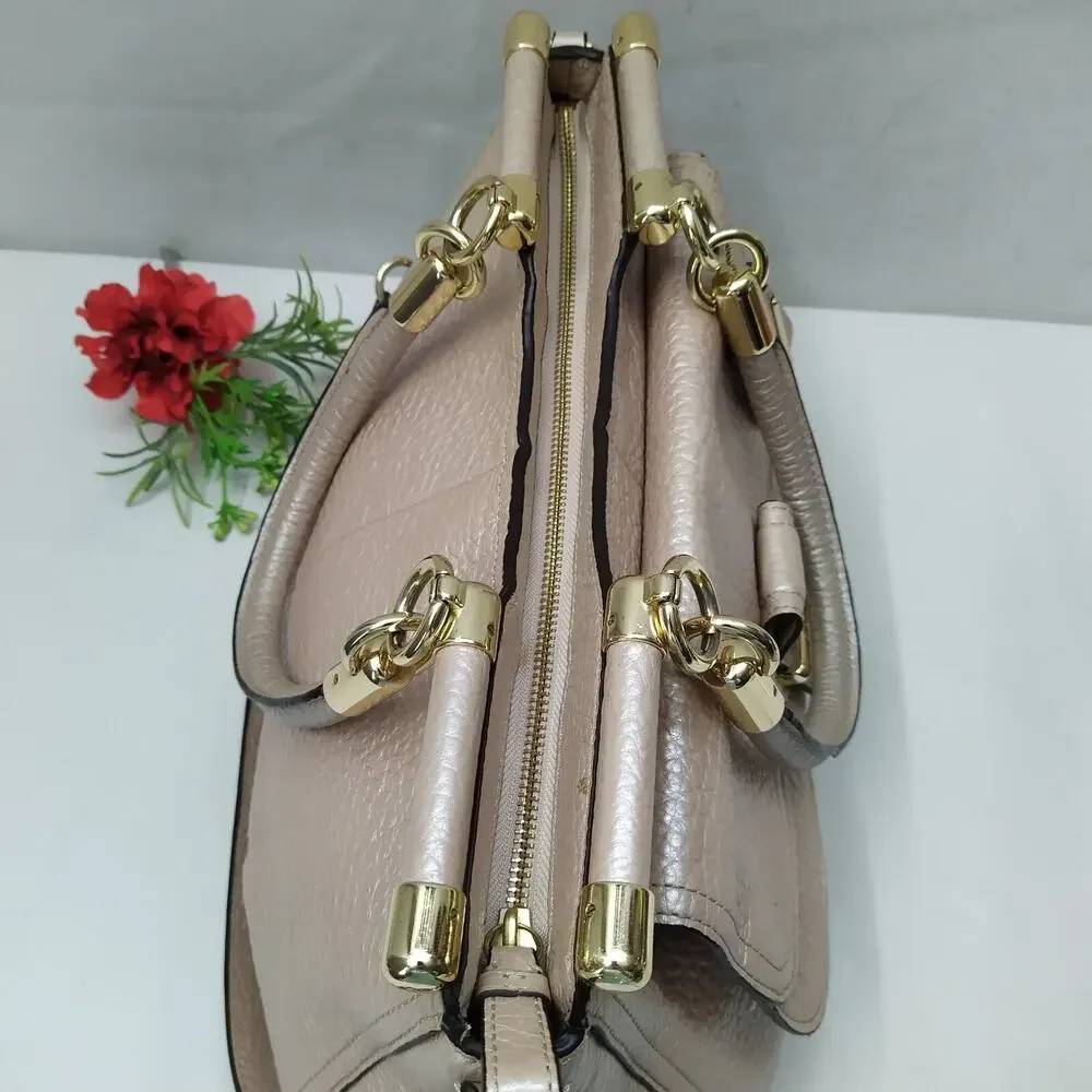 Coach Madison Pinnacle Pink Pebbled Leather Double Handles Satchel Shoudler Bag